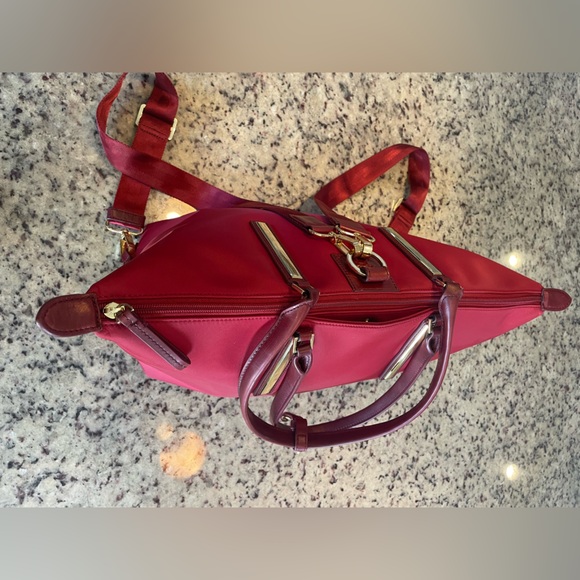 Red Caraa nylon and leather waterproof convertible studio tote retail $225 main image 9
